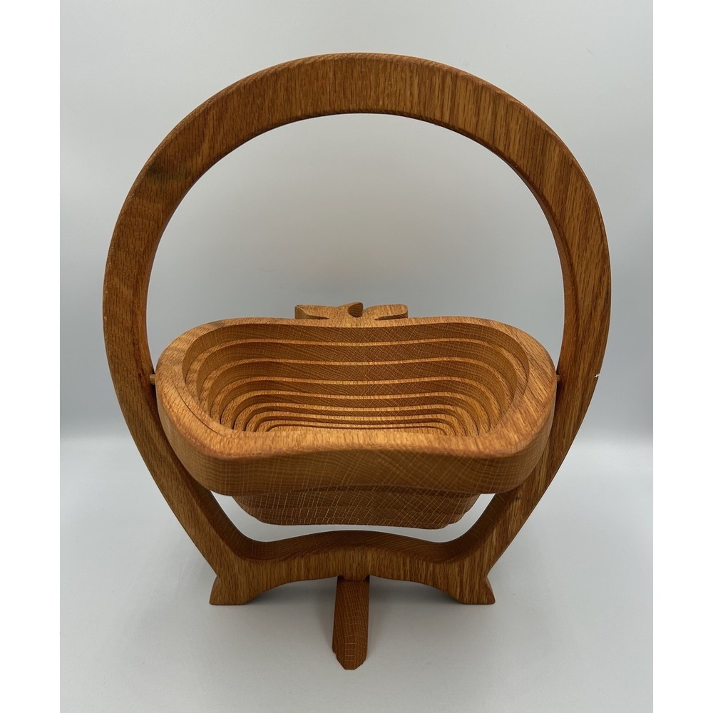 Vintage Wooden Spiral Apple Basket: Signed Amish Style Trivet Cottagecore